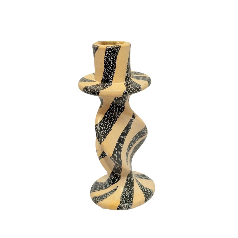 African Folk Art Candle Stick Holder Boho Brown Twist ART Studio Unique‎ VTG